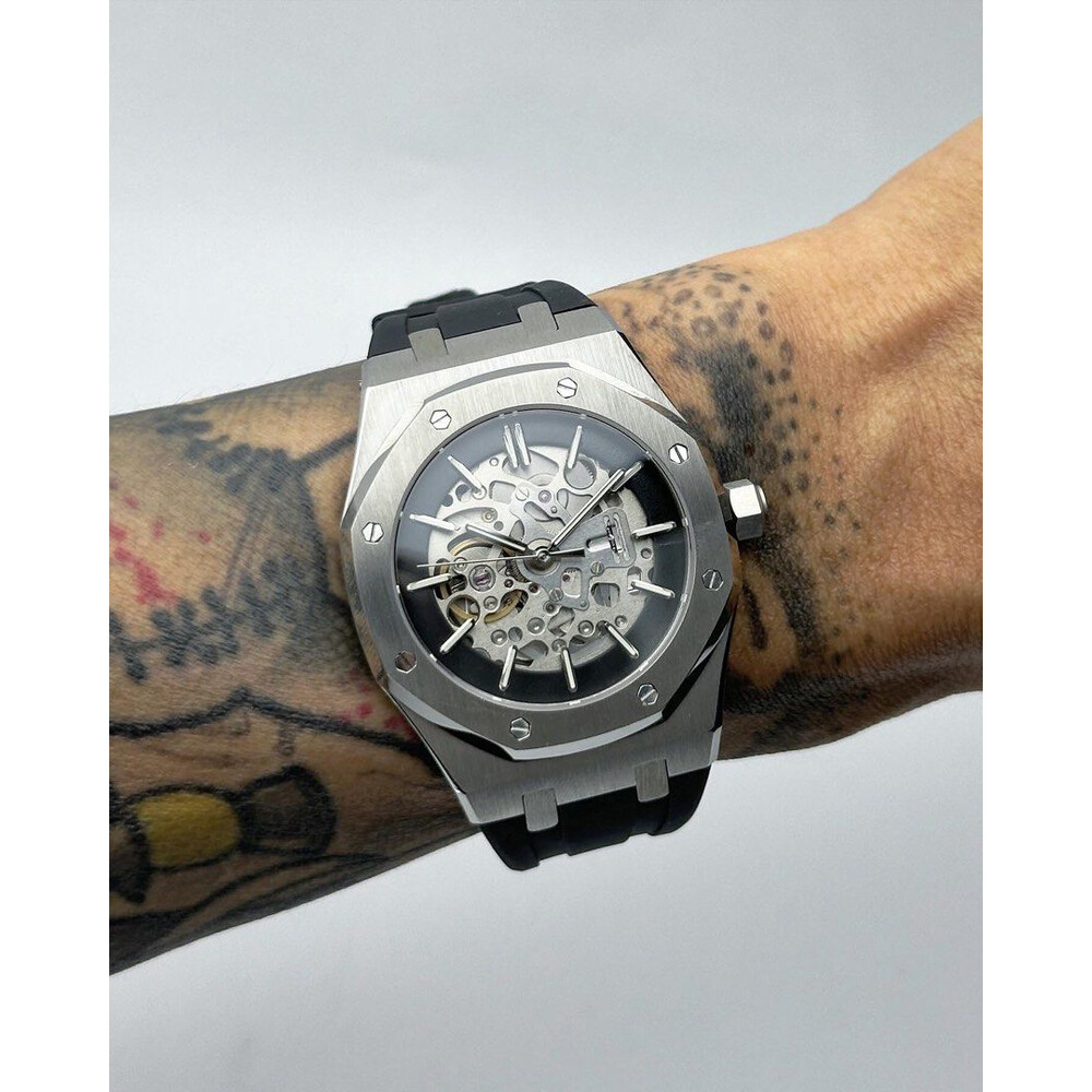 Custom Seiko Mod • Silver Black Skeleton AP • 42mm